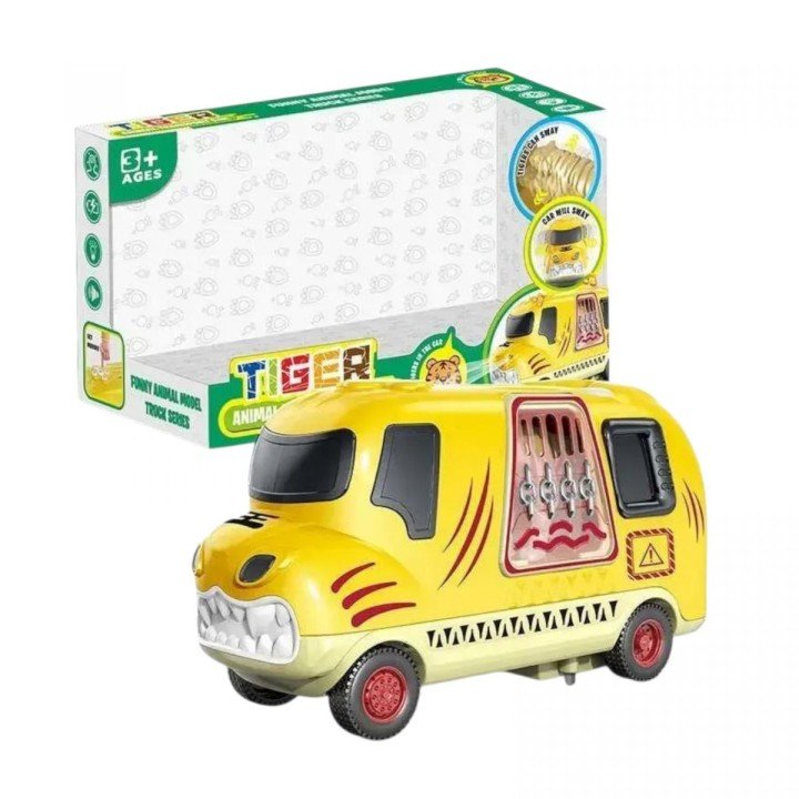 Машина музична з тигром, світло, звуки, їде вперед, фігурка тигра рухається, в коробці