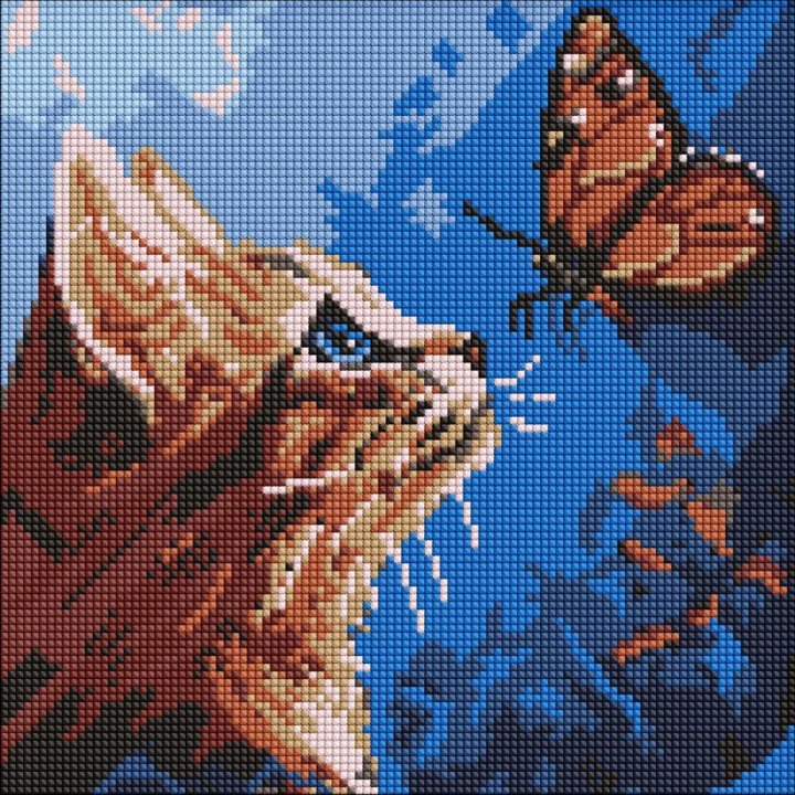 Алмазна мозаїка "Котик та метелик" 30х30см