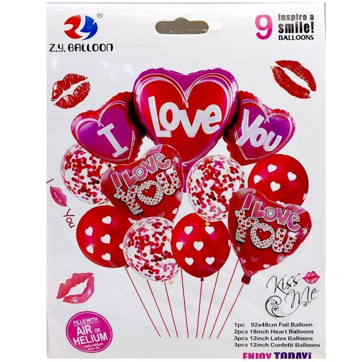 Набір повітряних куль, фольгованих "Серця" (9 шт)