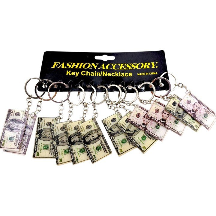Брелоки пластикові "Гроші долари" (11 см), 12 брелоків