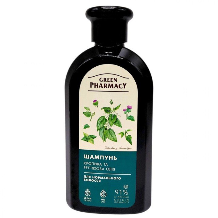 Шампунь "Green Pharmacy, Кропива та репʼяхова олія" для нормального волосся (350 мл)
