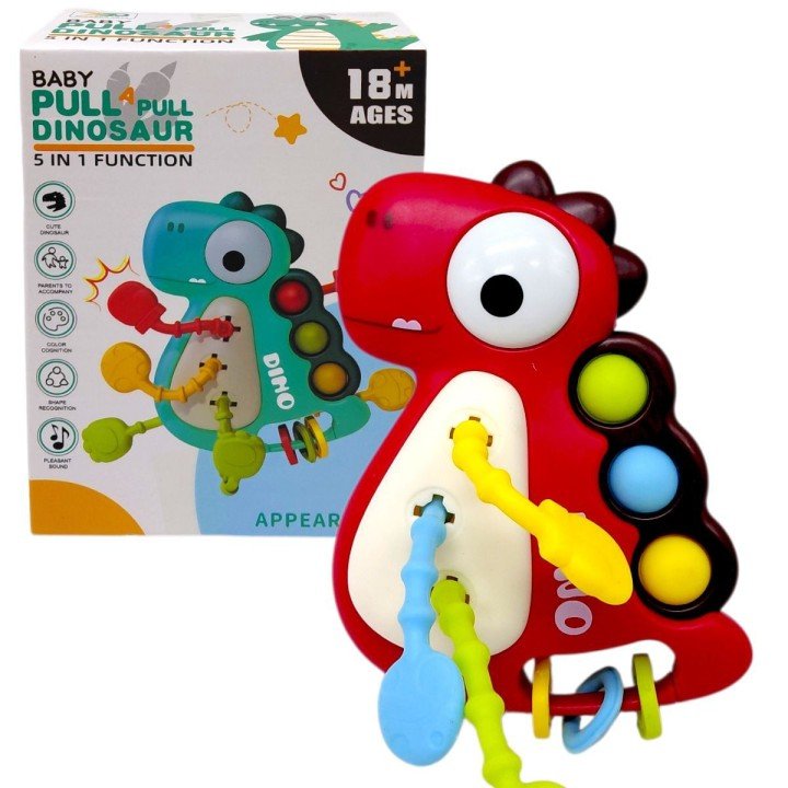 Брязкальце “Динозавр” (поп-іт, гумові прорізувачі та елементи для перетягування) (ЧЕРВОНИЙ)