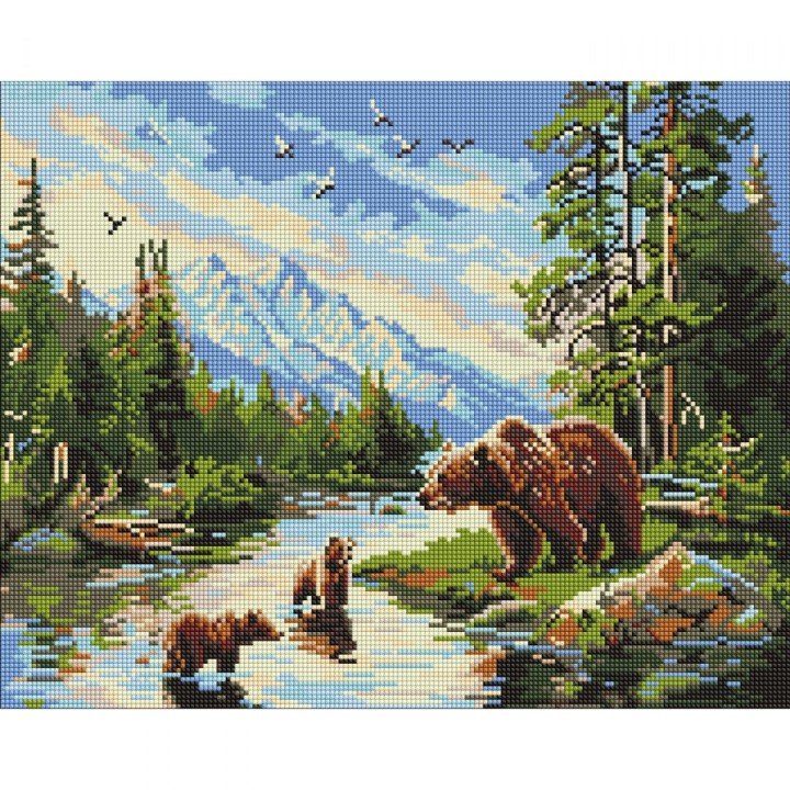 Алмазна мозаїка "Ведмедиця і ведмежата" 40х50 см