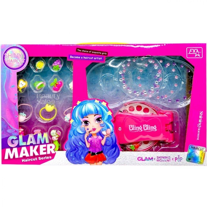 Набір прикрас (інструмент для зачісок, стрази, блискітки, резинки для волосся, прикраси) в коробці