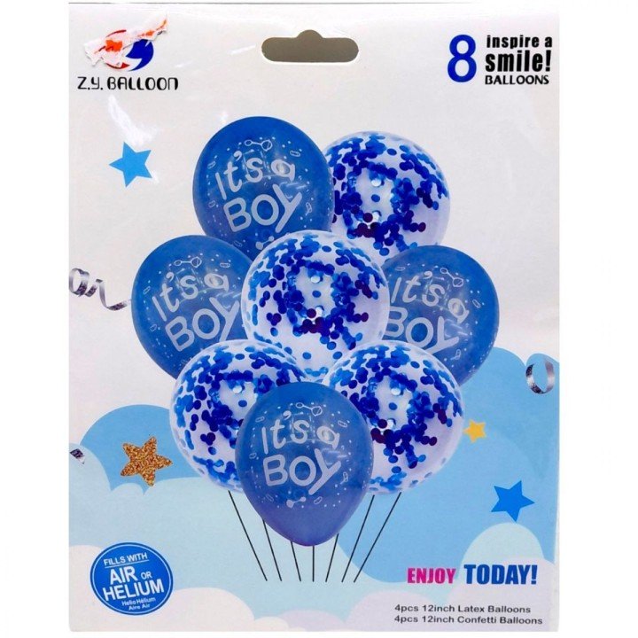 Кулі повітряні набір-святковий "ITS BOY,GIRL" 8шт.(4шт.-30см, 4шт.СБЛИСТК.-30см)