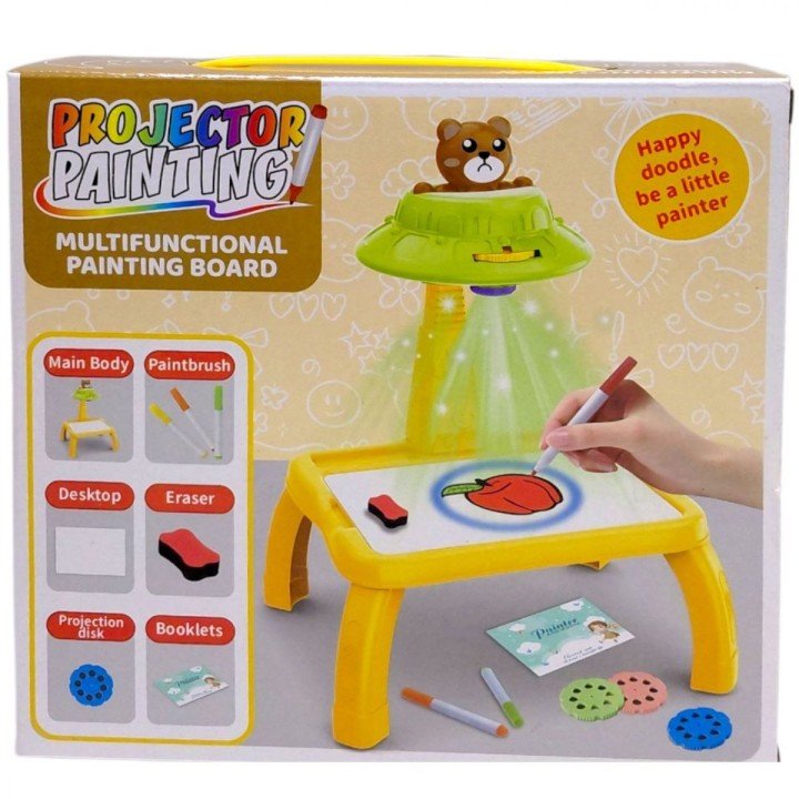 Столик з проєктором, на батарейках, “Ведмедик”, підсвітка, диски, фломастери, в коробці
