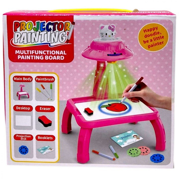 Столик з проєктором на батарейках, герой, підсвітка, диски, фломастери, в коробці