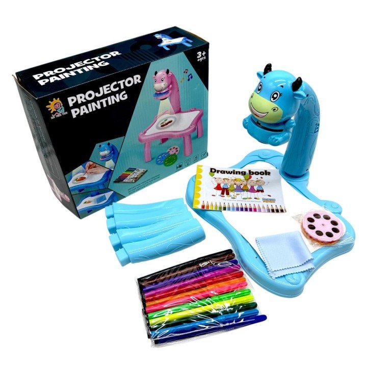 Столик з проєктором RFY 222-1 (48/2) 2 кольори, на батарейках, музика, 3 диски, фломастери, в коробці