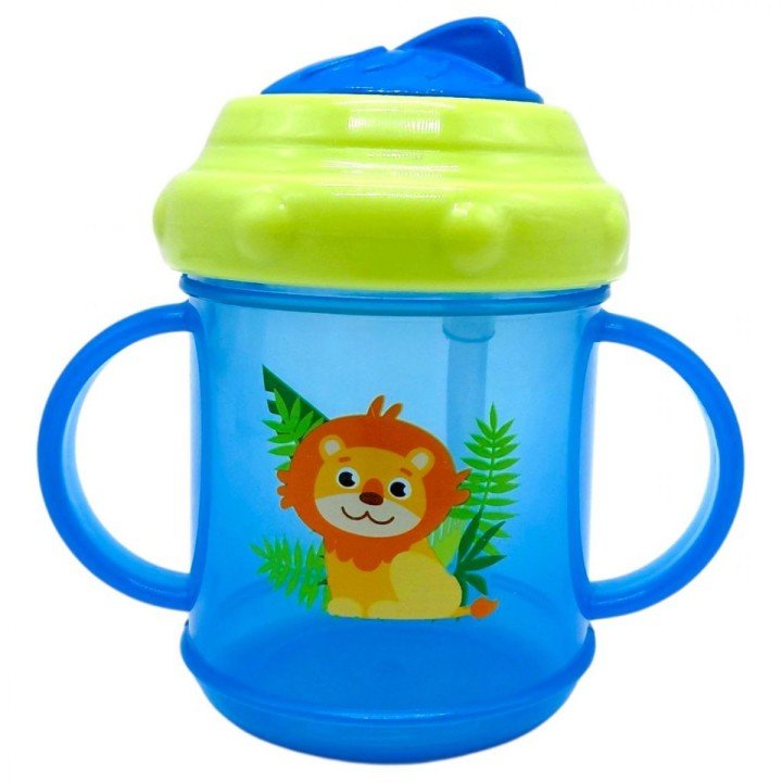 Поїлка-непроливайка з ручками та  силіконовою  трубочкою 200 мл.(СИНЯ)