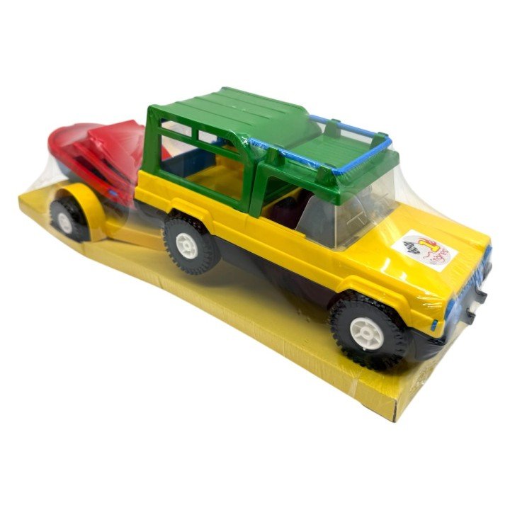 Машина "Мерс з коневози" (жовтий + червоний катер)