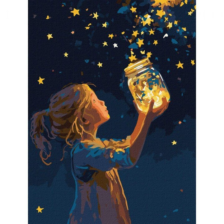 Картина по номерах з фарбами металік "Дівчинка і зірочки" 30х40 см