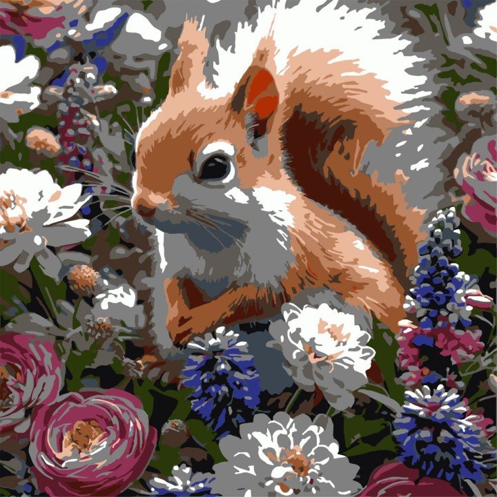 Картина по номерах "Білка серед квітів" 30х30 см