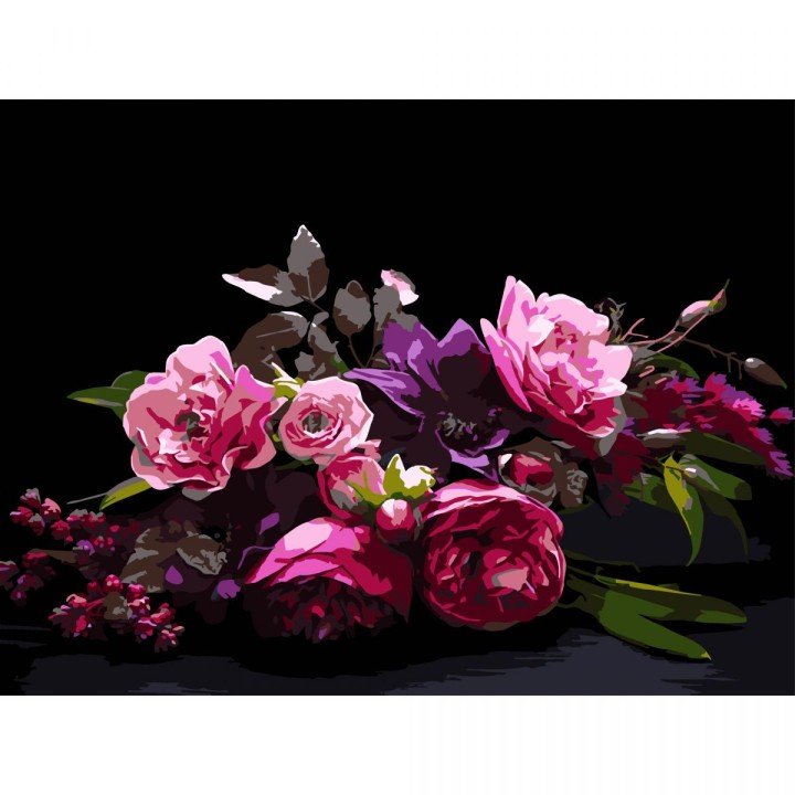 Картина по номерах на чорному фоні "Квіткова гармонія" 30х40 см