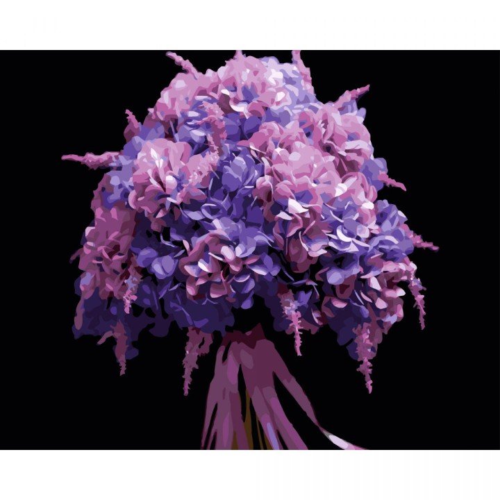 Картина за номерами на чорному фоні "Рожева гліцинія" 40Х50 см