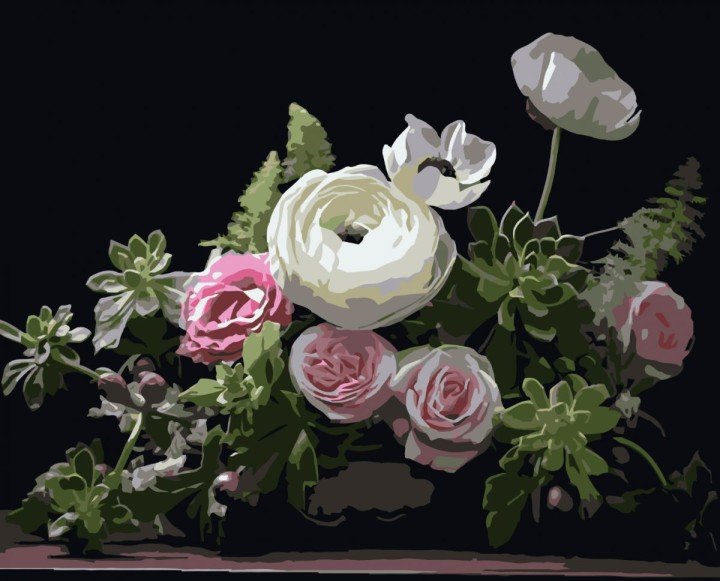 Картина за номерами Strateg Ніжний квітковий натюрморт на чорному фоні 40Х50 (AH1261)