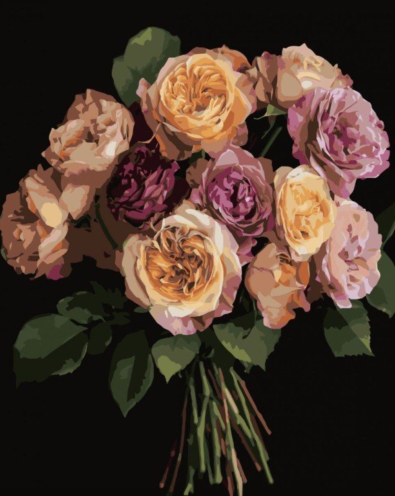 Картина за номерами Strateg Помаранчевий букет  на чорному фоні 40Х50 (AH1279)