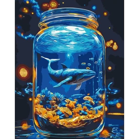 Картина за номерами з фарбами металік "Підводний світ, кит" 40*50 см