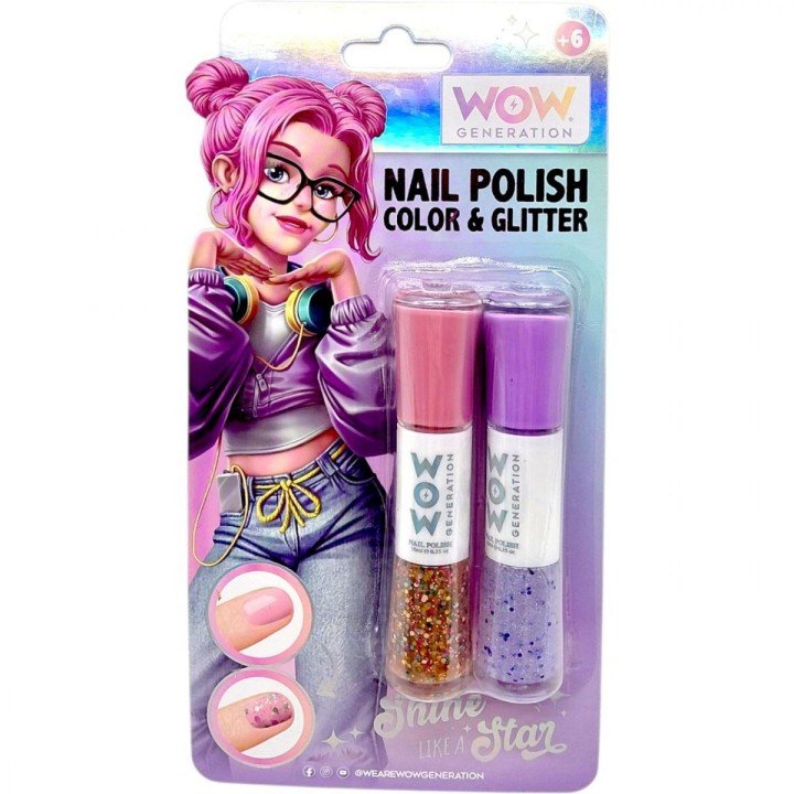 Лак для нігтів пастель+глітер, 2шт ФІОЛЕТОВИЙ