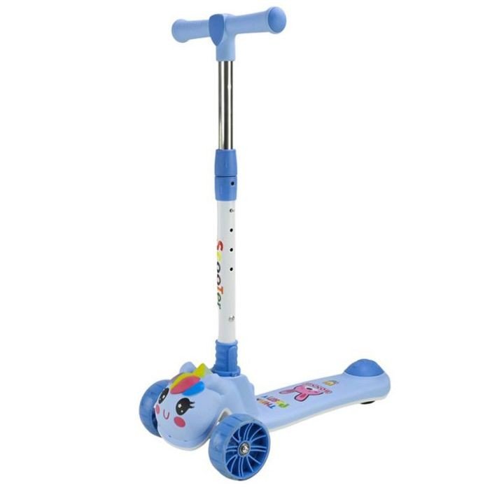 Самокат дитячий 3-х колісний  складний, колеса PU музичний, батарейки, світло, звук  (БЛАКИТНИЙ)