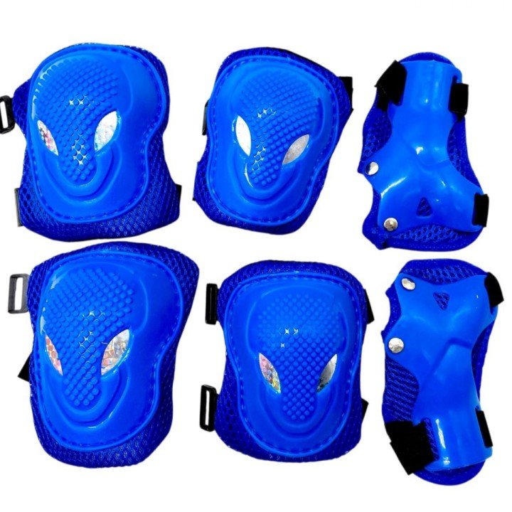 Захисний набір: налокітники, наколінники, запʼястя, у сітці (СИНІЙ)