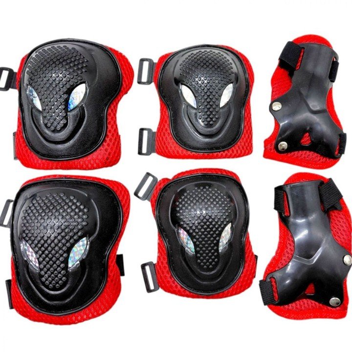 Захисний набір: налокітники, наколінники, запʼястя, у сітці (ЧЕРВОНИЙ)