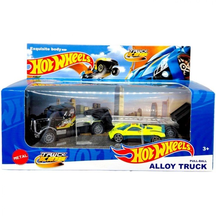 Металевий тягач з машинкою на причепі (ЧОРНИЙ)