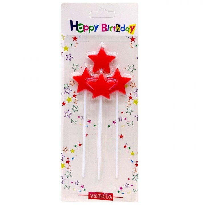 Набір свічок для торта Зірочки 4шт (ЧЕРВОНІ)