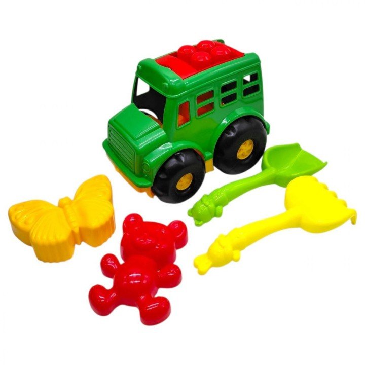 Автобус "Бусик №1" + лопатка і грабельки (зелений)