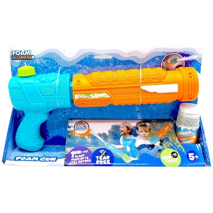 Водний пістолет стріляє піною, у короб. (БЛАКИТНО-ПОМАРАНЧЕВИЙ)