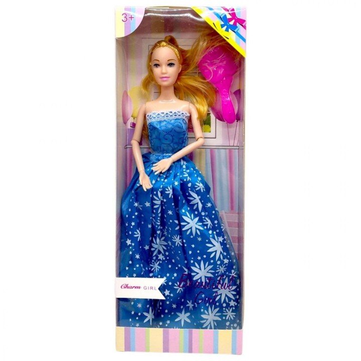 Лялька у святковій сукні з бантом (БЛАКИТНА)