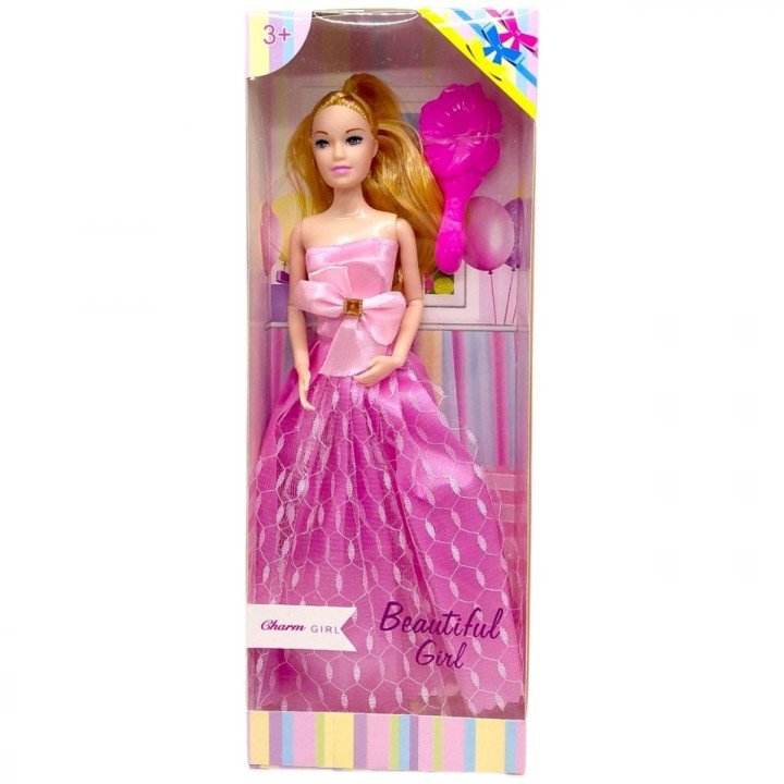 Лялька сукні з бантом святкова (РОЖЕВА)