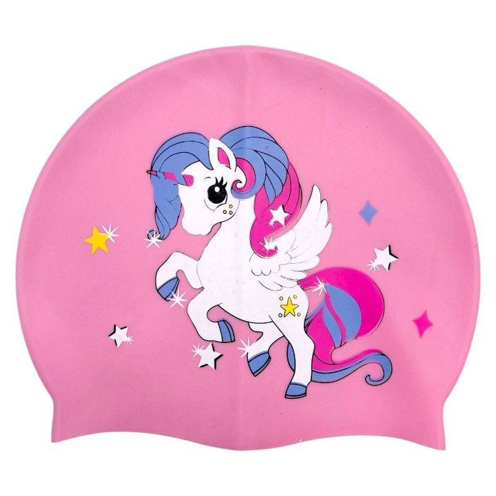 Шапочка для плавання силіконова, у пакеті ʼЄДИНОРІГ" (РОЖЕВА)