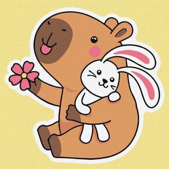 Картина по номерах "Капібара із зайчиком" 30х30см