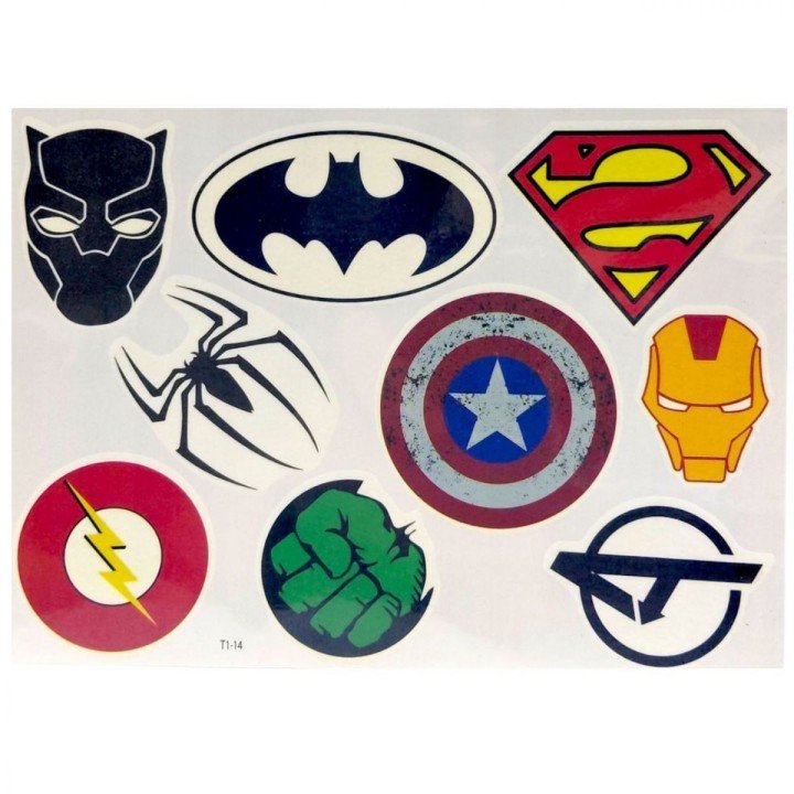 Татуювання-перебивки, тимчасові, "Супергерої 2" (1 аркуш)