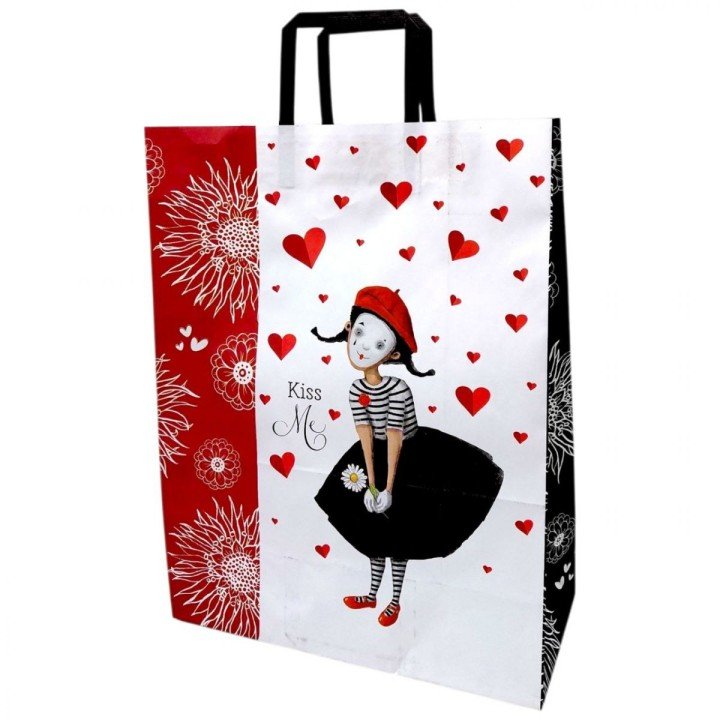 Пакет паперовий КРАФТ білий "Закоханий мім" 32*15*42см