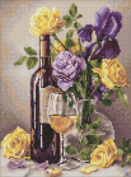 Алмазна мозаїка - Вино та букет квітів ©art_selena_ua