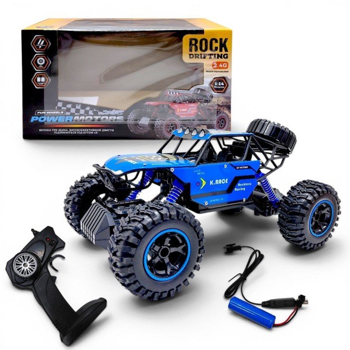 Машина на радіокеруванні,"POWERMOTORS",1:14,синій колiр,акум., у кор.34*22*19см.