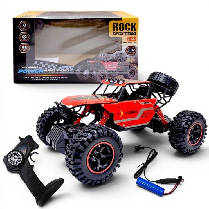 Машина на радіокеруванні,"POWERMOTORS",1:14,червоний колiр,акум., у кор.34*22*19см.