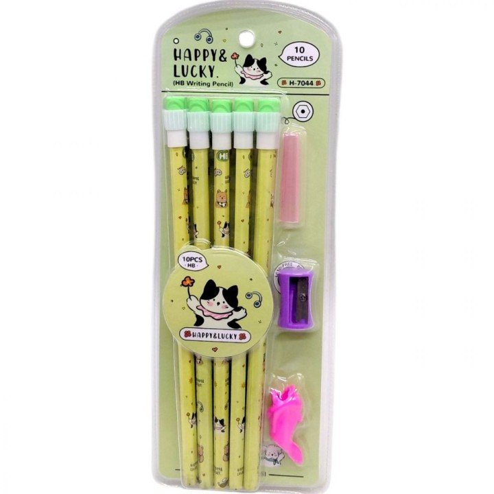 Олівці "Happy&Lucky" HB з великою гумкою,10 штук (ЗЕЛЕНИЙ)