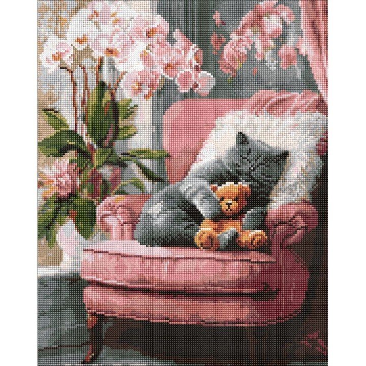 Алмазна мозаїка "Муркотливий котик" 40х50см