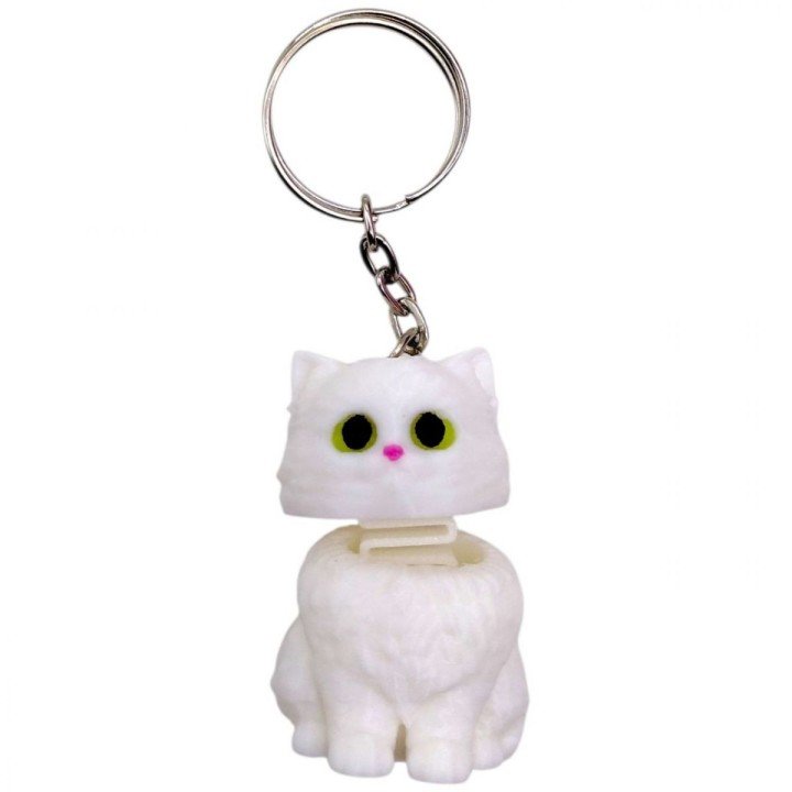 Брелок 3d друк "КОТИК З ПРУЖИНОЮ" (БІЛИЙ), KEYCHAIN