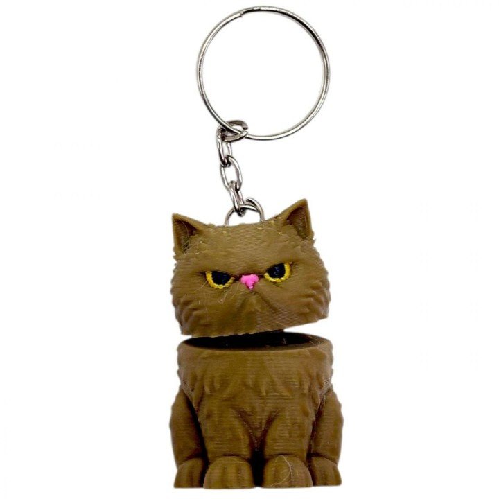Брелок 3d друк "КОТИК З ПРУЖИНОЮ" (КОРИЧНЕВИЙ), KEYCHAIN