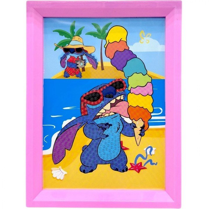 Алмазна мозаїка в рамці "Стіч / Stitch" (РОЖЕВИЙ)