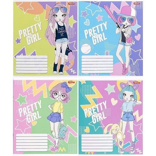 Зошит КОЛЬОРОВИЙ на 12 аркушів КЛІТИНКА "PRETTY GIRL" (20 ШТ)
