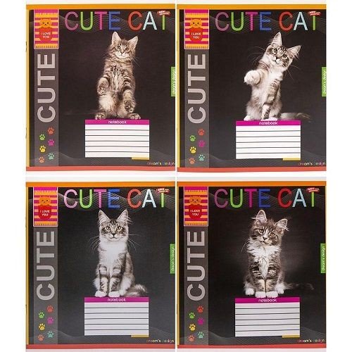 Зошит КОЛЬОРОВИЙ на 12 аркушів КЛІТИНКА "CUTE CAT" (20 ШТ)