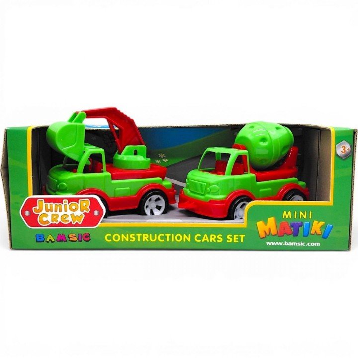 Mini Matiki коробка 2(бетонозмішувач,екскаватор) Набір дитячий, BAMSIC (ЧЕРВОНО-ЗЕЛЕНИЙ)