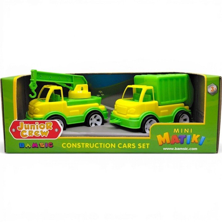 Mini Matiki коробка 2 (кран, сміттєвоз), Набір дитячий BAMSIC (ЖОВТО-ЗЕЛЕНИЙ)