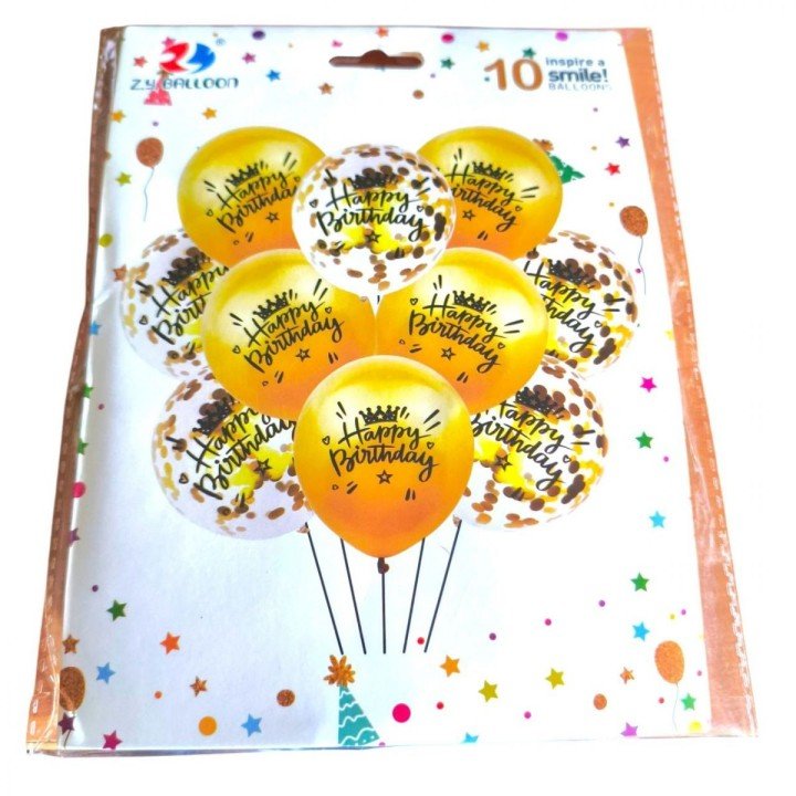 Набір повітряних кульок "Happy birthday" 10шт*30см, золоті