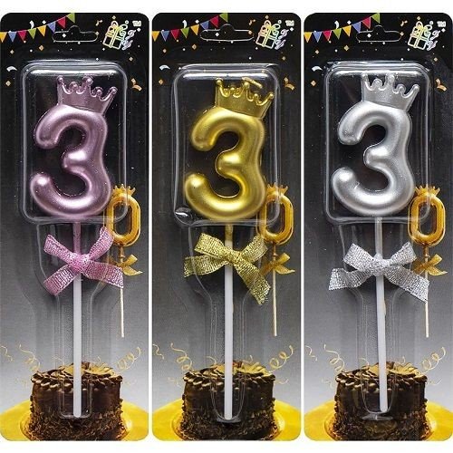 Свічка-цифра "3" з короною (мікс)