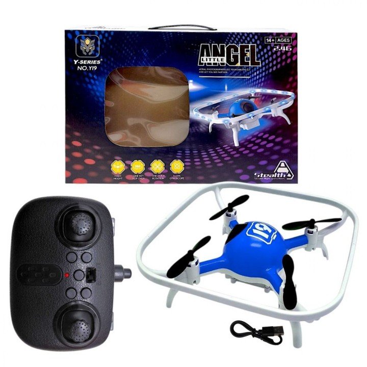 Квадрокоптер, знімний акумулятор 3.7V, пульт 2.4 GHz, USB-кабель, headless mode, кольорове підсвічування, (СИНІЙ)